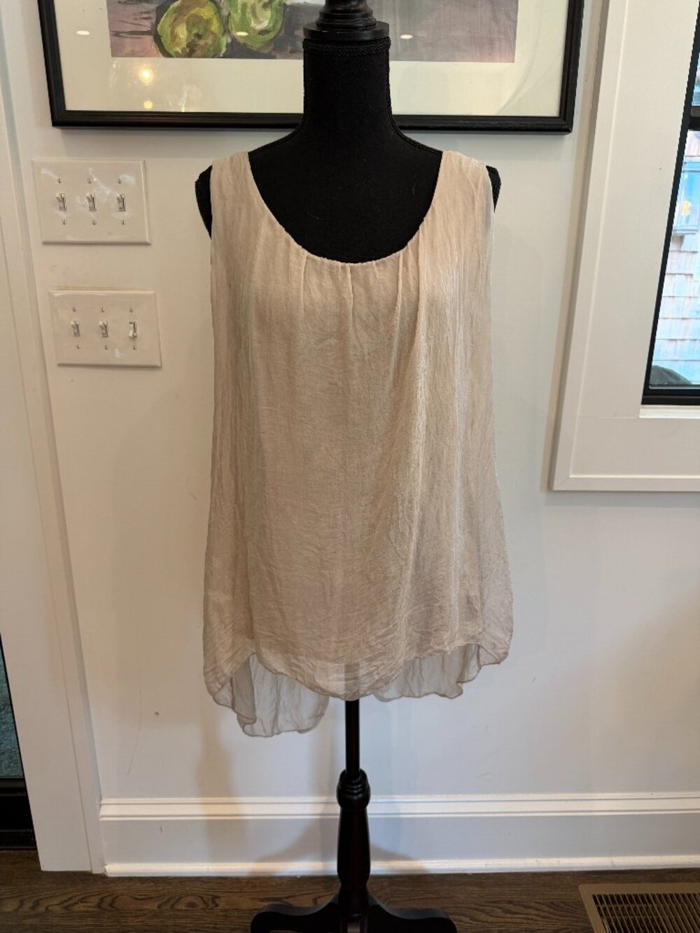 Elena Baldi Made in Italy Beige Sleeveless Tank Blouse